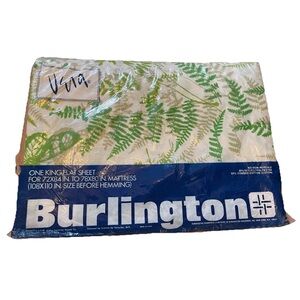 Burlington Vera Neumann NOS Shadow Fern King flat sheet 50/50 cotton poly 1980s